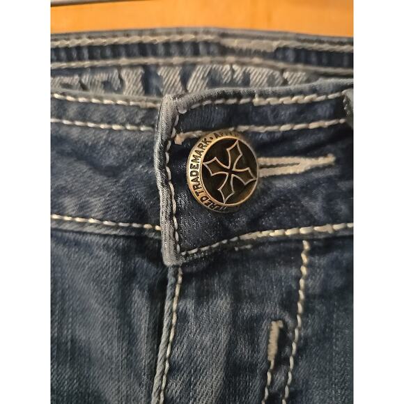 Affliction Jeans Womens 25x31 Blue Flared Embroidered Pockets - Picture 5 of 12